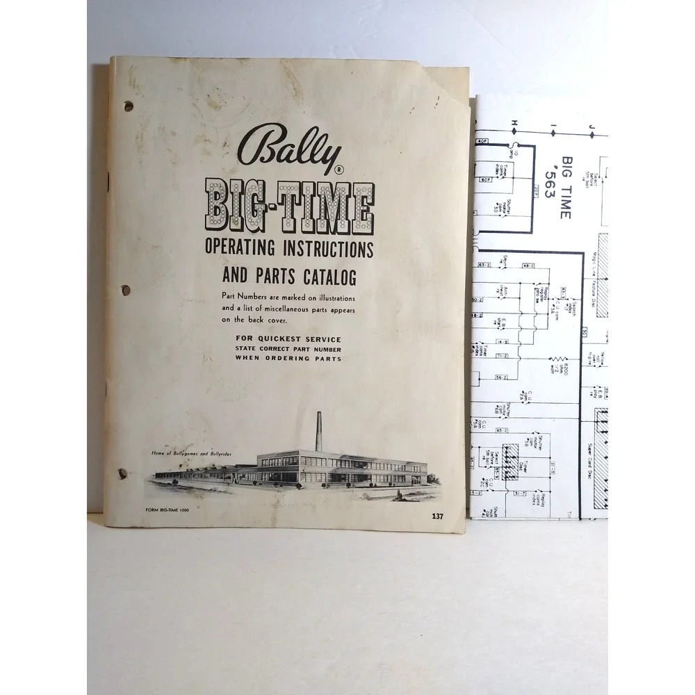 Bally Big Time Pinball Bingo Machine Vintage Service Manual And Schematic 1956